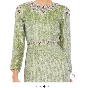 Mac Duggal Floral Beaded Tea Length Dress